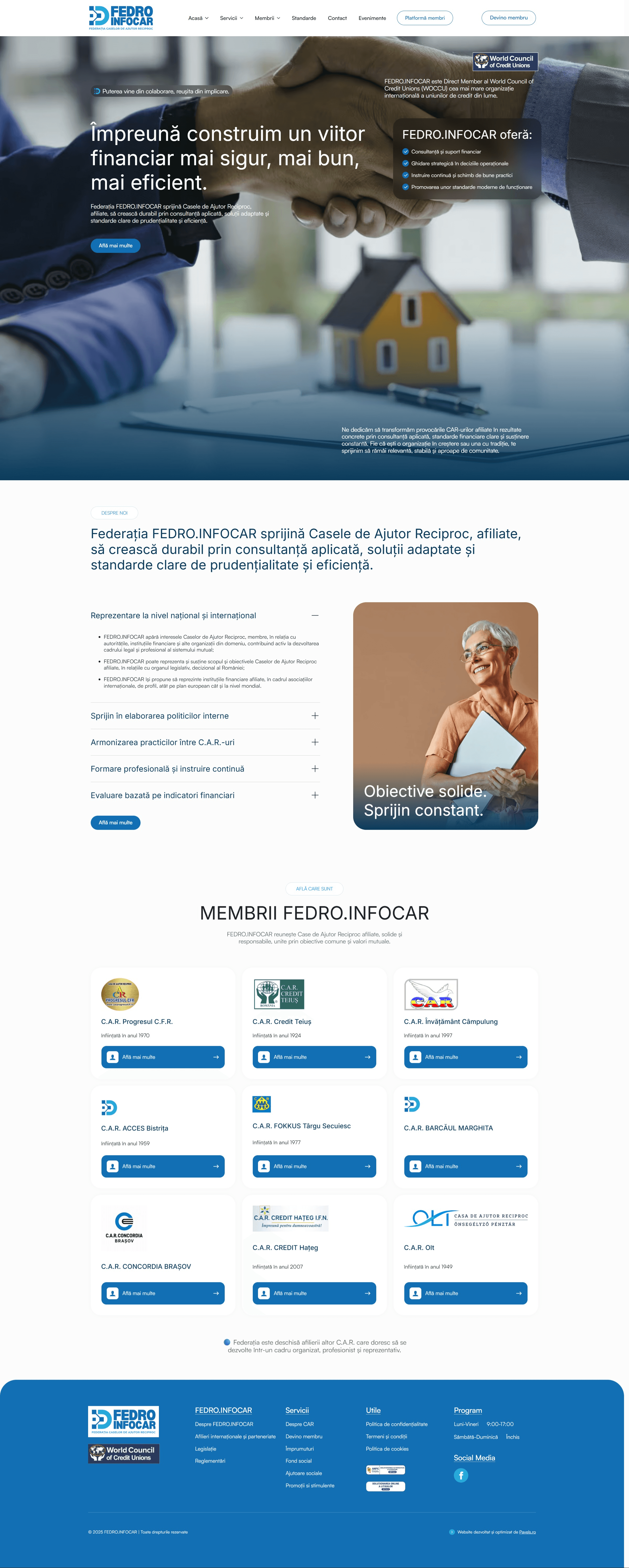 Fedro Infocar homepage, the real site of FEDRO.INFOCAR, a federation of Romanian mutual aid credit unions
